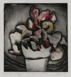 Nora Speyer, A Gift of Sweet Peas, etching with soft ground and hand coloring