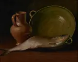Gerard L. Steenks, Still life of Fish & Tableware, oil on canvas