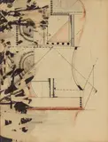 Geometric abstraction by American School, pen, ink and graphite on paper, offered May 2023
