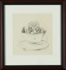 Peggy Bacon, Still Life with Fruit Bowl, graphite on paper