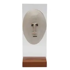 David Gil, Mask/Head, mounted to lucite fitted into a wood base