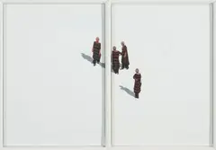 Four Women in Striped Dresses, A Diptych (2004 002 A & B) by Carol K. Brown, acrylic on paper, offered May 2023