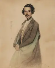 Josef Kriehuber, Pair of Portraits of Gentlemen: Young Man in Breastplate, signed and dated 'Kriehuber/1831' (lower right); Dark-haired Man in a Grey and Blue Cloak, unsigned, dated '1847' (lower right), watercolors on paper
