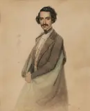 Josef Kriehuber, Pair of Portraits of Gentlemen: Young Man in Breastplate, signed and dated 'Kriehuber/1831' (lower right); Dark-haired Man in a Grey and Blue Cloak, unsigned, dated '1847' (lower right)