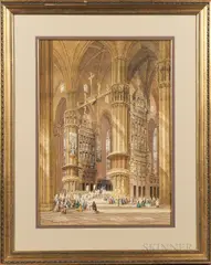 Henry Thomas Schaefer, Cathedral at Milan, Italy, watercolor and pencil on paper/board