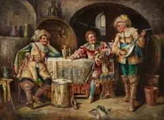 Carlo Valensi, Cavaliers Enjoying Music in a Tavern, oil on canvas