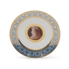 Sèvres, Iconographique Francois Plate, polychrome enameled and gilded with central titled portrait bordered with palmettes