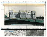 Wrapped Reichstag by Christo, 1995, Collage mit bemalter Photographie und Lageplan auf Karton, original unter Acrylglas, sold May 2014