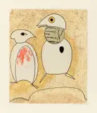 Max Ernst, Dorothea Tanning: Oiseaux en péril, 1975, Original-Leinenmappe mit 8 Farbaquatinten mit Radierung und Collage, jeweils auf einem Doppelbogen Arches-Velin. Im Original-Leinenschuber