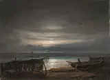 Johann Friedrich Boeck, Ostseestrand bei Vollmond, Um 1840, Öl auf Leinwand