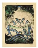 Max Pechstein, Der Tanz (Tanzende und Badende am Waldteich), 1912, Aquarellierte Lithographie auf festem Papier