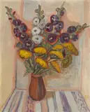 Otto Dix, Blumen in braunem Krug, 1955, Öl auf Hartfaser
