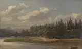 Johan Christian Clausen Dahl, Elblandschaft nahe Dresden („River Landscape“), 1851, Öl auf Papier