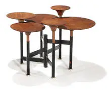 Carson Thomson, Prototype articulated table, c. 1965, Mahogany and enameled steel