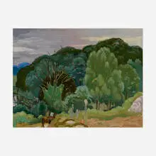 Eugene Savage, Hawaiian Landscape, oil on canvas laid to board