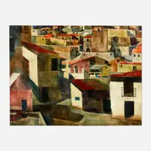 Zoltan Sepeshy, Old Town, tempera on primed Masonite