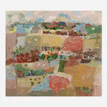 Untitled (patchwork) by Arnold Blanch, 1961, oil on canvas, sold Jun 2021