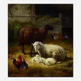 Eugène Rémy Maes, Sheep in Stable, oil on canvas