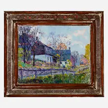 John Wells James, Deserted House, oil on panel in artist's frame