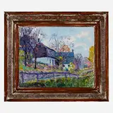 John Wells James, Deserted House, oil on panel in artist's frame