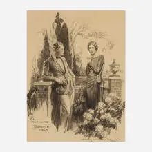 Arthur William Brown, Man and Woman on Flowered Brick Terrace, 1922, graphite and watercolor on paper