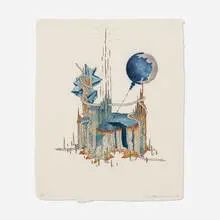 Ernesto Caivano, Reverse Pendulum in Blue, 2008, stenciled linen pulp and screenprint in colors