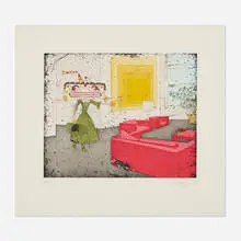 Enrique Chagoya, Homage to the Un-Square and My Cat Frida, 2009, etching with aquatint and drypoint in colors with hand-coloring