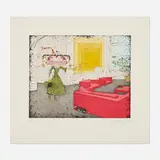 Enrique Chagoya, Homage to the Un-Square and My Cat Frida, 2009, etching with aquatint and drypoint in colors with hand-coloring