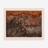 Sandro Chia, Two Men on a Lake by a Temple, 1984, etching in colors