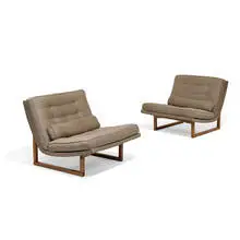 attribution Milo Baughman, Scoop lounge chairs, pair