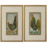 Frances and Michael Higgins, framed glass chicken panels, two