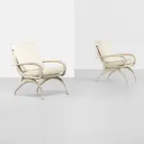 Arthur Court, Sable Horn chairs, pair, c. 1975, cast and enameled aluminum, vinyl