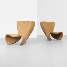 Wicker chairs, pair by Marc Newson, 1990, wicker, aluminum, sold Sep 2012