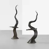 Ron Arad, Cone tables, pair, 1985, welded and blackened steel