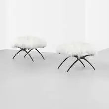 Alexander Logé, stools, pair, c. 2005, cast bronze, Mongolian wool
