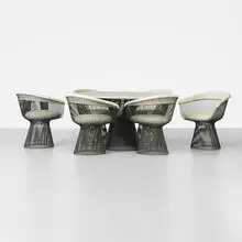 Warren Platner, dining set, 1966, bronze-plated steel, marble, upholstery