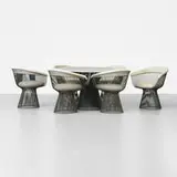 Warren Platner, dining set, 1966, bronze-plated steel, marble, upholstery