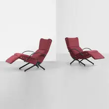 P40 lounge chairs, pair by Osvaldo Borsani, c. 1955, upholstery, enameled steel, rubber, brass, sold Sep 2012