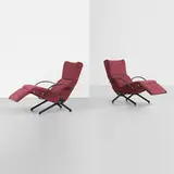 P40 lounge chairs, pair by Osvaldo Borsani, c. 1955, upholstery, enameled steel, rubber, brass, sold Sep 2012