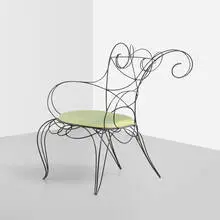 Ram chair by André Dubreuil, 1986, steel, upholstery, sold Sep 2012