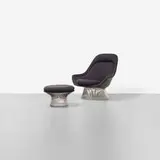 Warren Platner, lounge chair and ottoman, 1966, chrome-plated steel, upholstery