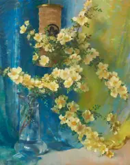 Laura Coombs Hills, Rosa Hugonis, pastel on paper/board