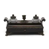 Brass and Ebonized Wood Inkstand, 19th century,