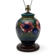 Moorcroft Pottery, Lamp Base, bulbous shape with anemone decoration in polychrome enamels, vase and cap ht