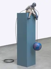 Jonas Burgert, Ohne Titel, 2012, Mehrteilige Bronze, farbig gefasst, und Stahlseil