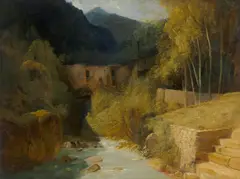 Carl Blechen, Landschaft mit entlaubtem Baum, Öl auf Papier, auf Karton aufgezogen