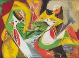 Ernst Wilhelm Nay, Zwei Frauen (gelb grün), 1946, Gouache über Bleistift auf Papier