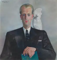 Portrait mit griechischer Plastik“ (Bildnis Werner Ziegenfuß) by Conrad Felixmüller, 1932, Öl auf Leinwand, sold Dec 2023