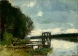 Lesser Ury, Bootsanleger am Fluss, 1909, Öl auf Leinwand
