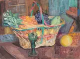 Hans Purrmann, Früchtekorb mit Römer, 1944, Aquarell und Gouache auf festem Velin